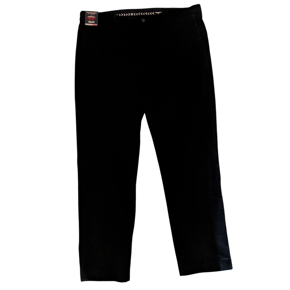 NWT Roundtree & Yorke‎ Black Flat Front Corduroy Classic Fit Men's 42X32